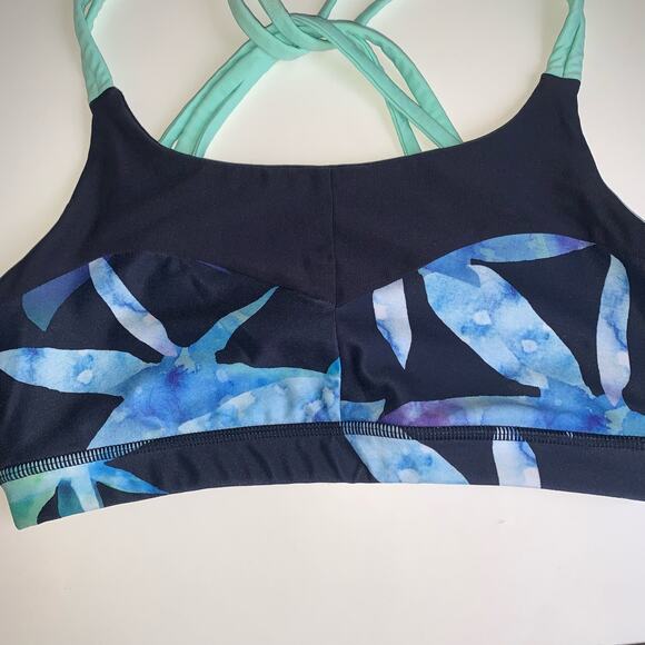 MPG Sport Navy Multicolor Sports Bra Turquoise Criss-Cross Straps Size Small - Picture 2 of 10